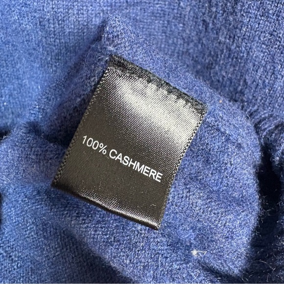 Qi New York 100% Cashmere 1/4 Zip Mockneck Blue Sweater Size M - Picture 8 of 8